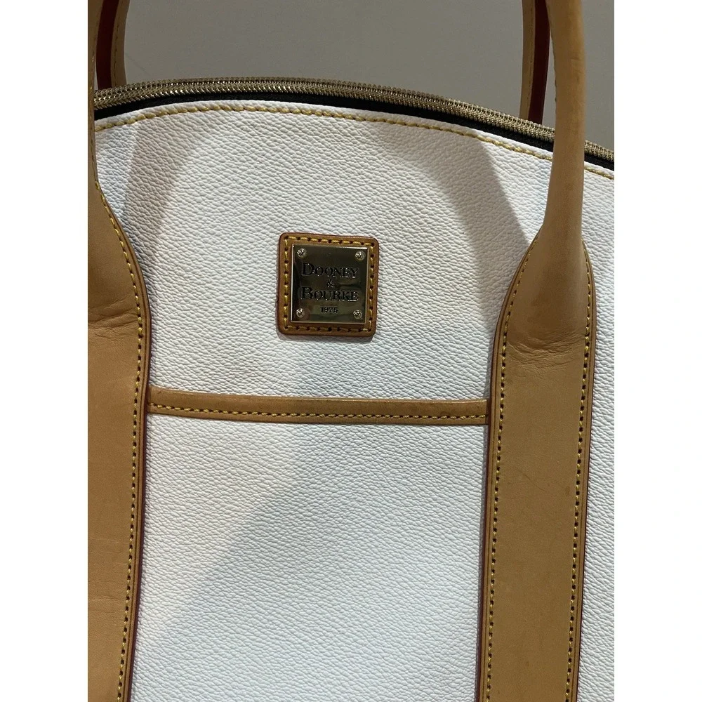 Dooney & Bourke White Madeline Satchel Bag with Leather Trim ‎ No Strap Included